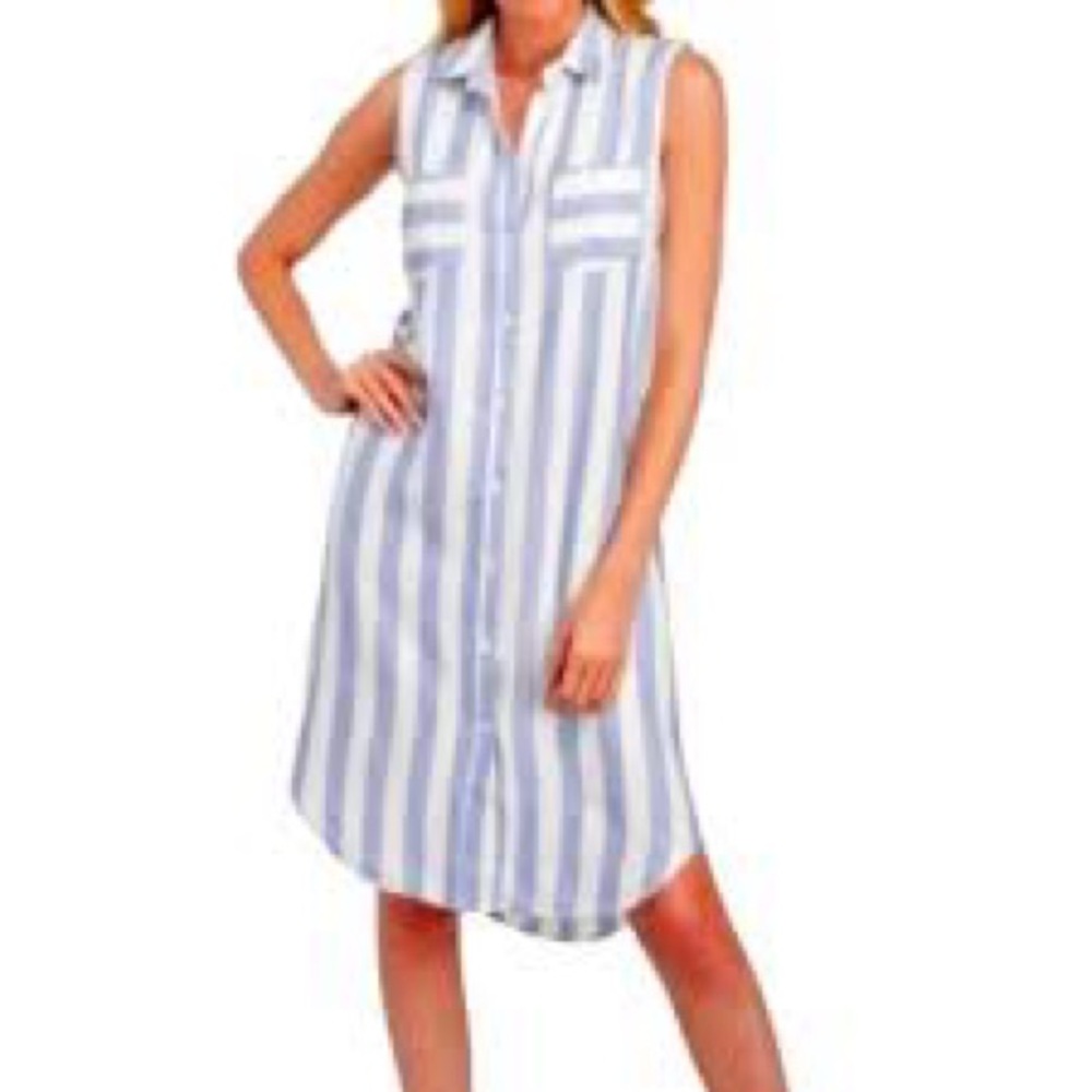 Hope & Harlow blue and White button down Striped Midi shirt Dress size 8 - Picture 8 of 8